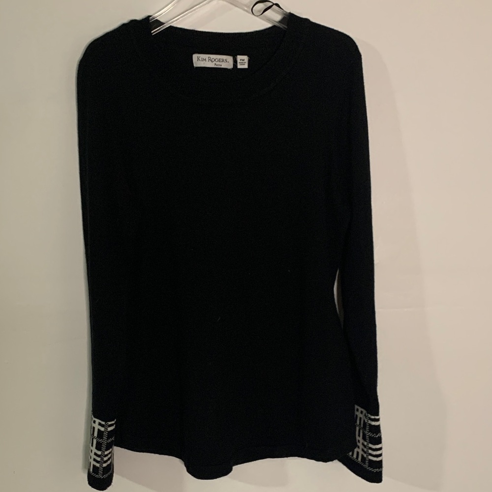 Kim Rogers Black Long Sleeve Top with Patterned Cuffs